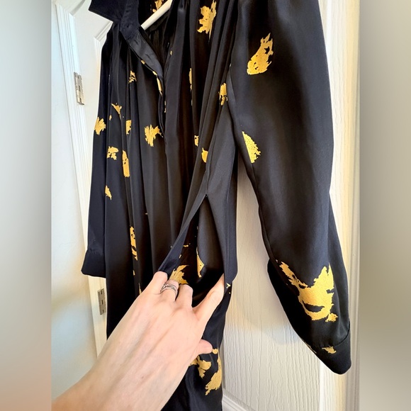 OTTE New York Luxury Black and Gold Leaf Splatter Shirt Dress with Pockets Sz M - Picture 6 of 12